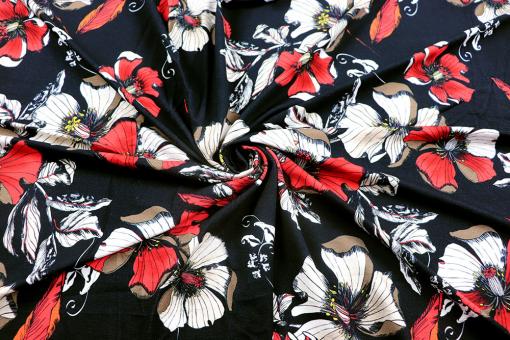 Jerseystoff aus Viskose mit Hibiskus Blumen 