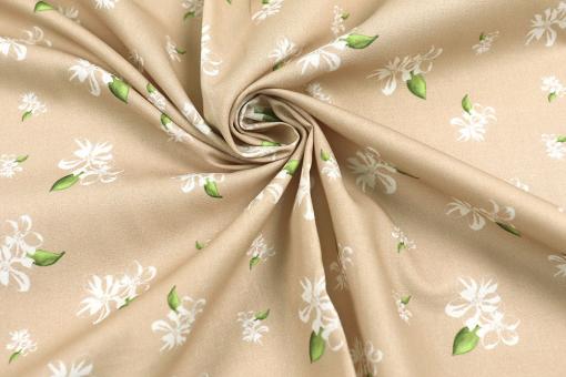 Baumwollstoff mit weißen Blümchen in Sand 