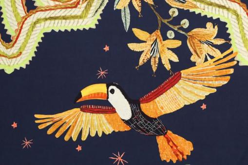Viskosestoff mit Tukan-Vogel - Nachtblau 