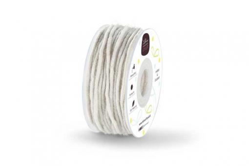 Wollkordel gefilzt 5 mm stark - Jutekern - 35 m-Rolle Weiß