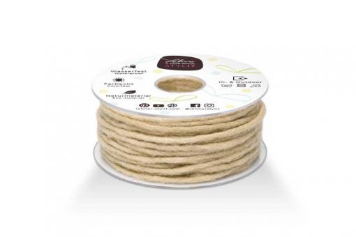 Wollkordel gefilzt 5 mm stark - Jutekern - 35 m-Rolle Hellbeige
