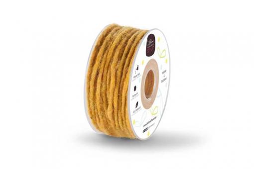 Wollkordel gefilzt 5 mm stark - Jutekern - 35 m-Rolle Sonnengelb