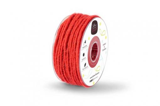 Wollkordel gefilzt 5 mm stark - Jutekern - 35 m-Rolle Rot