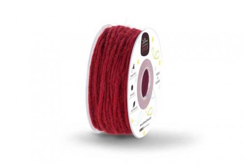 Wollkordel gefilzt 5 mm stark - Jutekern - 35 m-Rolle Kirsch