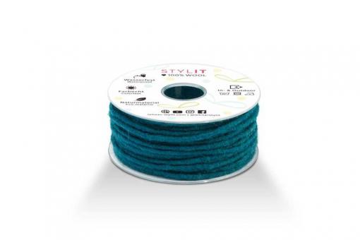 Wollkordel gefilzt 5 mm stark - Jutekern - 35 m-Rolle Hellblau