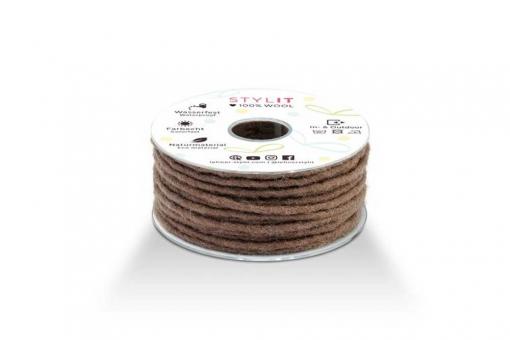 Wollkordel gefilzt 5 mm stark - Jutekern - 35 m-Rolle Braun