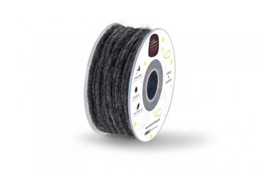 Wollkordel gefilzt 5 mm stark - Jutekern - 35 m-Rolle Dunkelgrau Melange