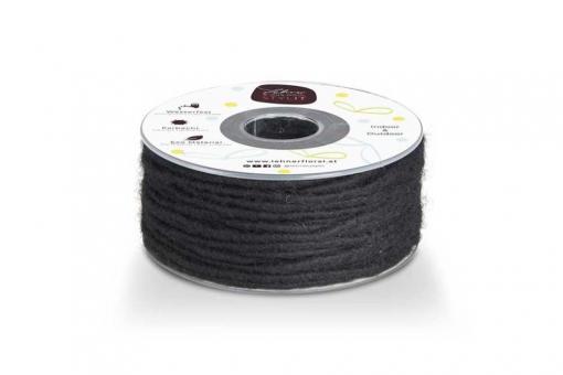 Wollkordel gefilzt 5 mm stark - Jutekern - 35 m-Rolle Schwarz