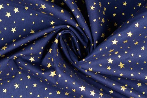 Weihnachtsstoff - Glitzereffekt - Sterne - Nachtblau 
