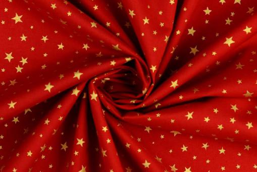 Weihnachtsstoff - Glitzereffekt - Sterne - Rot 