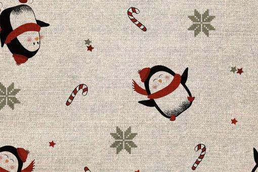 Dekostoff Leinenoptik - Weihnachts-Pinguine 