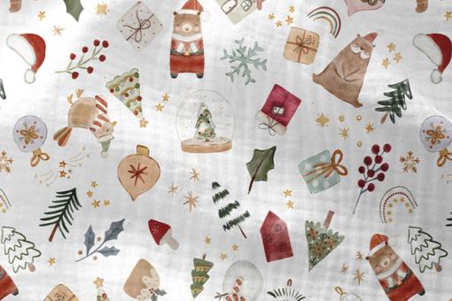 Musselin mit Weihnachtsmotiv 