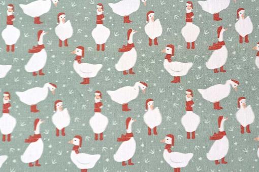 Baumwollstoff mit weihnachtlichen Gänsen 