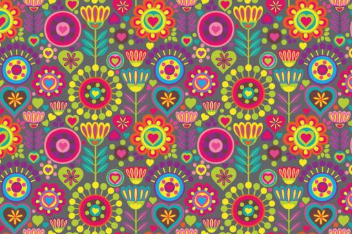 Dekostoff - Hippie-Blumenwiese Grau