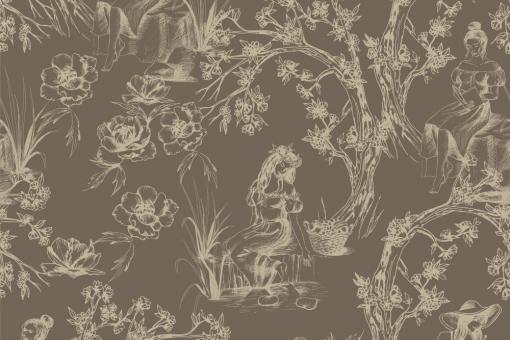 Dekostoff - Toile de Jouy - Vintage-Style Braun/Dunkelbraun