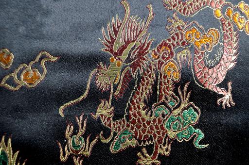 China-Kunstseide - Jade-Drache - Schwarz 