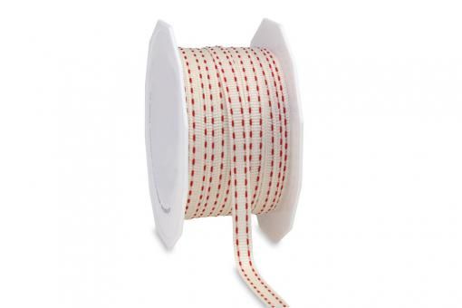 Dekorationsband - Flechtbändchen - 7 mm breit - 20 m Creme/Rot
