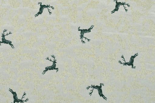 Jacquard-Dekostoff- zweiseitig - Hirsche kreuz und quer - Creme 