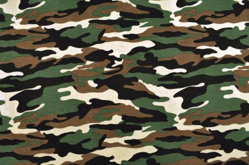 Camouflage - Jersey-Stoff - Creme/Grüntöne 