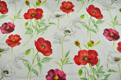 Ramie-Vorhangstoff Leinen-Look - Klatschmohn 