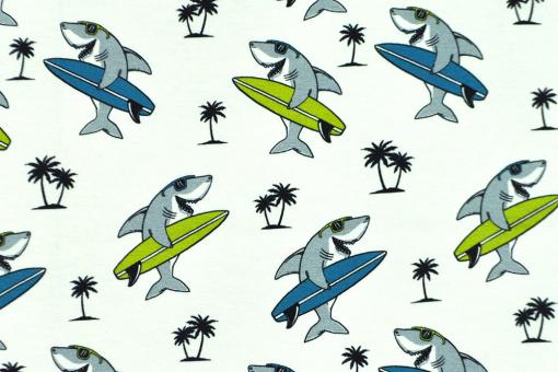 Jerseystoff Superprint - Surfing Sharks 