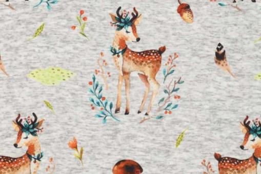 Alpenfleece mit Rehen und Blumen 