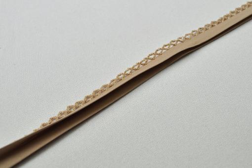 Popeline-Schrägband mit Häkelspitze - 2/4 cm - meterweise Beige