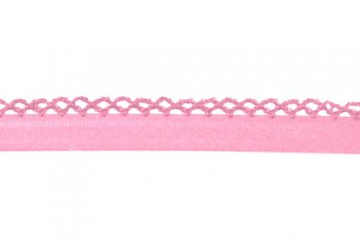 Popeline-Schrägband mit Häkelspitze - 2/4 cm - meterweise Rosé