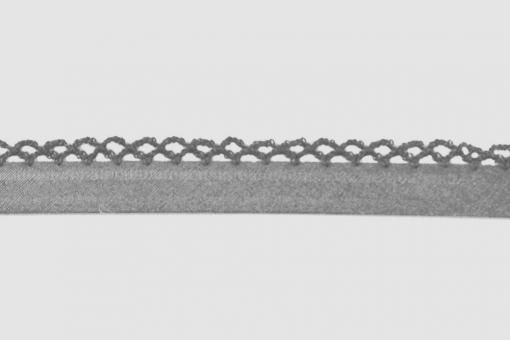 Popeline-Schrägband mit Häkelspitze - 2/4 cm - meterweise Hellgrau