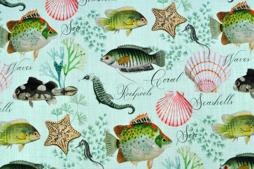 Dekostoff Baumwolle - Seepferdchen, Fisch und Co 