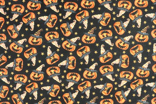 Baumwollstoff - Halloween mit Kürbis 