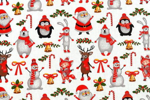 Weihnachtsstoff - Santa's Animals 