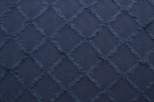 Baumwollstoff mit Fransen bestickt - Blau 