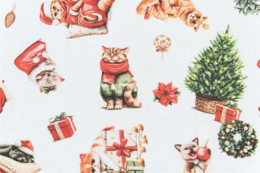 Baumwoll-Weihnachtsstoff mit Katzen 