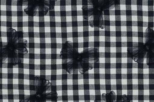 Vichy-Karo - Tüll-Scheifen - Navy/Weiß 