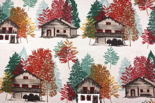 Dekostoff Baumwolle mit Ferienhaus 