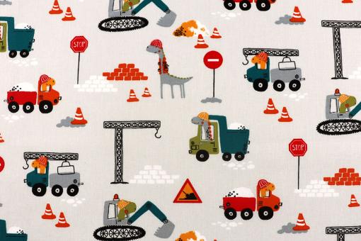 Baumwollmix mit Dinos auf der Baustelle 