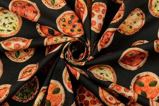 Baumwollstoff mit Pizza-Motiv 