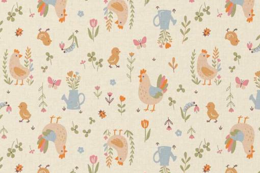 Baumwollstoff mit Hühnern & Küken 