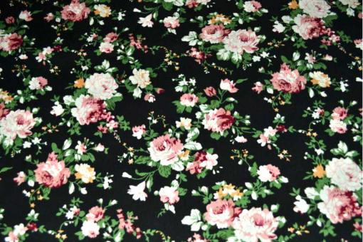 Baumwoll-Popeline - Rosenbett - Schwarz 