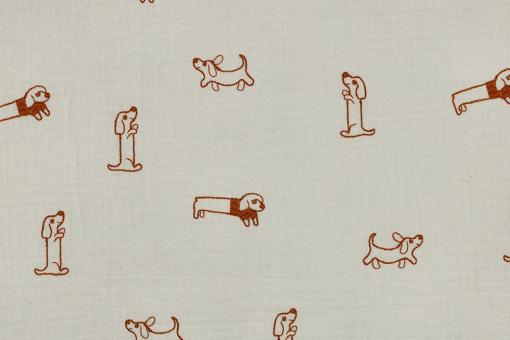 Gestickter Musselin-Stoff mit Dackel 