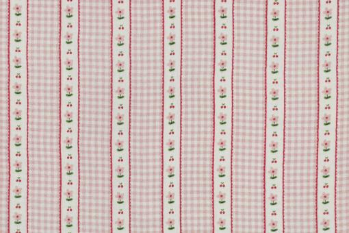 Musselin-Stoff mit Vichy-Karos & Blumen - Rosa 