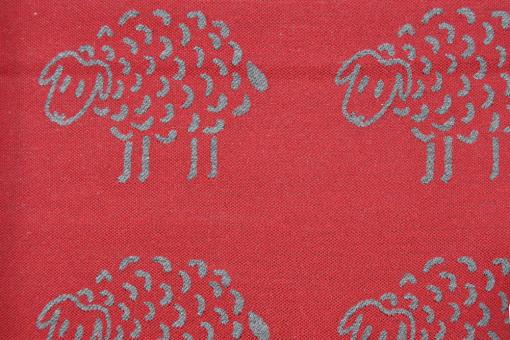 Wende-Jacquardstoff - Cosy Sheep - Bordeaux/Grau 