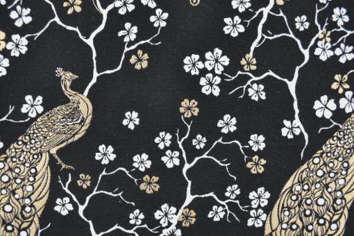 Dekostoff zweiseitiger Jacquard - Romantic Peacock - Schwarz/Gold 