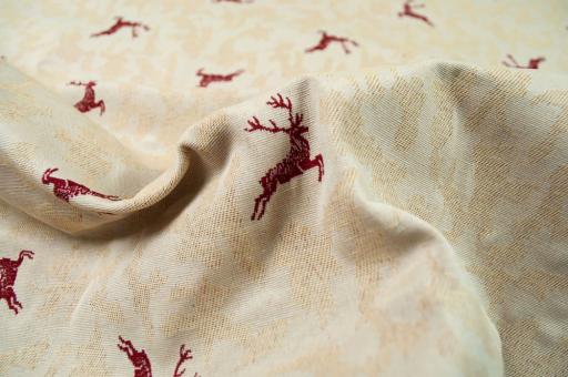Jacquard-Dekostoff - zweiseitig- Hirsche kreuz und quer - Rot 