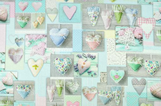 Baumwoll-Dekostoff - Patchworked Hearts 