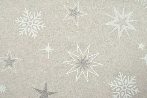 Dekostoff in Leinenoptik - Snowflakes - Silber 