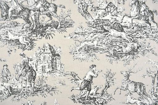 Dekostoff Toile de Jouy - Hunting Season - Beige/Schwarz - 280 cm breit 