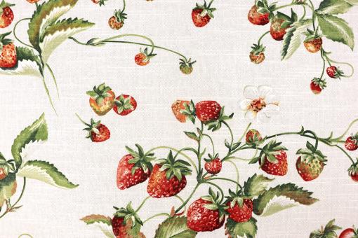Dekostoff mit Erdbeeren und Blumen - 280 cm 