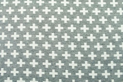Jacquard-Dekostoff - zweiseitig - Kreuz-Muster - Grau/Weiß 